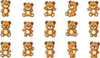 © Aashutosh Pandit - Fifteen cute cartoon teddy bear characters with various poses and expressions isolated on a white background.
