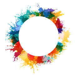 Canvas Print - rainbow paint splash. circle frame. flowing ink decoration. colorful liquid in motion. vector isolat