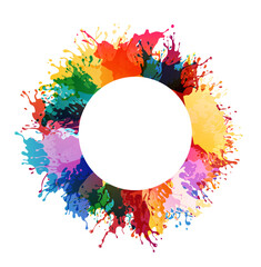 Canvas Print - rainbow paint splash. circle frame. flowing ink decoration. colorful liquid in motion. vector isolat