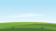 © piggu - green nature filed with blue sky. landscape cartoon scene background
