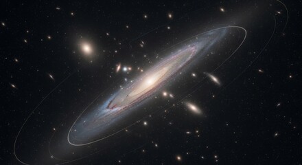 Wall Mural - cosmic lensing: a galaxy's embrace - a captivating image of a distant galaxy cluster, showcasing gra