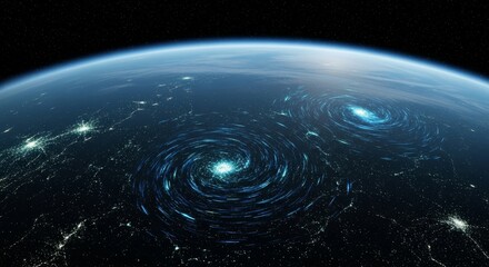 Wall Mural - bioluminescent swirls of an alien ocean - an exoplanet's ocean glows with bioluminescent swirls, vie