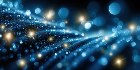 Ethereal blue and gold bokeh lights create a magical and elegant abstract background.
