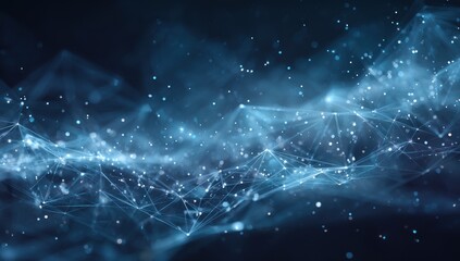 Abstract digital network of light-blue lines and particles on a dark background