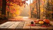 © MD. ABDUS SALAM - Autumn harvest display on a wooden table with a forest road background