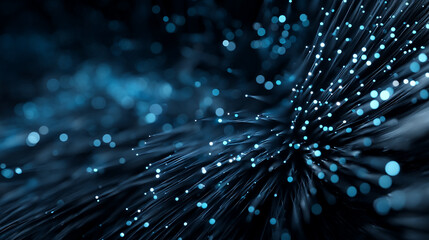 Abstract blue light streaks with bokeh effects and dark background creating a dynamic pattern