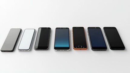 Wall Mural - 3d render lineup of modern smartphones on white background