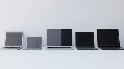 Wall Mural - 3d render lineup of laptop stands on white background