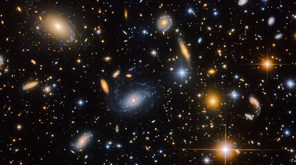 Wall Mural - a deep space scene featuring distant galaxies, glowing nebulae, and bright stars scattered across th
