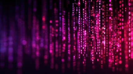 Neon data stream in dark purple and hot pink, binary code background