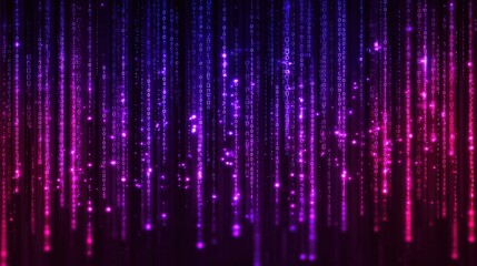 Neon data stream in dark purple and hot pink, binary code background