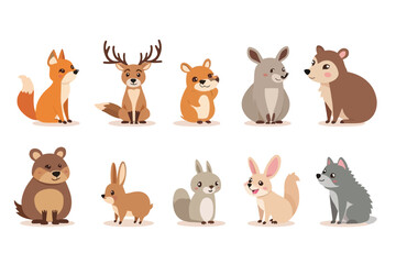  Cartoon Forest Animals Illustration Featuring Fox Deer and Rabbit