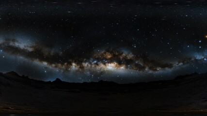 Wall Mural - cosmic scene with milky way galaxy and stars against clear night sky over desert terrain with mounta