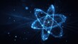 © anika - Futuristic abstract design of atom with glowing blue lines, points. Advanced tech concept for nuclear energy, AI. Modern graphic design with 3D elements, automation. Innovation.
