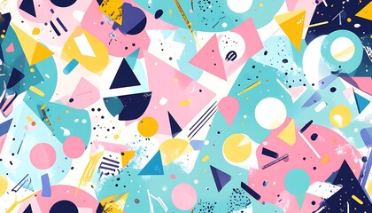 Naklejka na meble Seamless 80s Pastel Memphis Pattern with Tosca Background – Retro Geometric Design for Fabric, Wrapping, and Decor