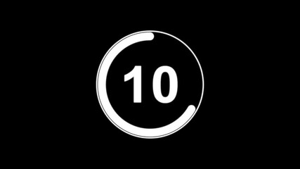 Circle countdown timer one minute animation from 15 to 0 second animation  with alpha channel, 15 second countdown timer, Countdown video on black background.