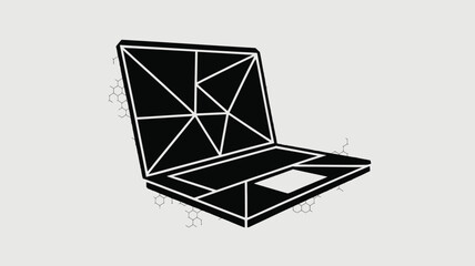 Modern abstract laptop illustration presents a sleek, geometric design with a honeycomb pattern, ideal for technology and business concepts.
