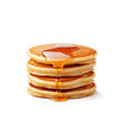 © Digital Design - A stack of four golden pancakes with syrup dripping down the sides on a white background.