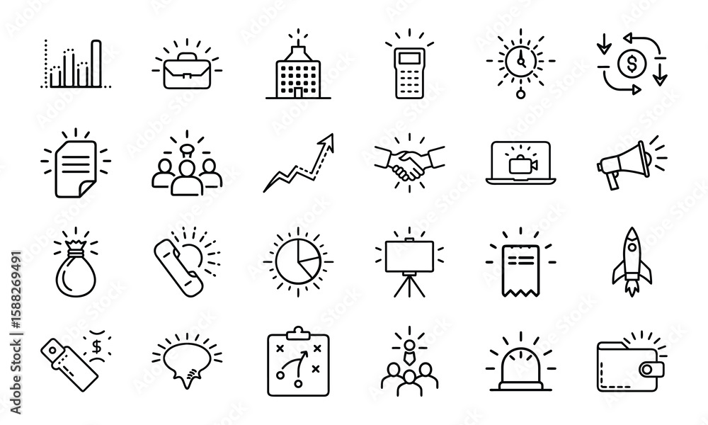 Line Style Business and Finance Icon Set Featuring Graphs, Marketing ...