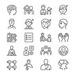 © Moumita - Collection of Twenty Black Outline Icons Depicting Diverse Psychological and Mental Health Concepts Including Brain Puzzle Pieces Personalities Communication and More on White