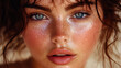 © Alina Tymofieieva - Close-up of a young woman with striking blue eyes and shimmering skin in natural light during a sunny afternoon