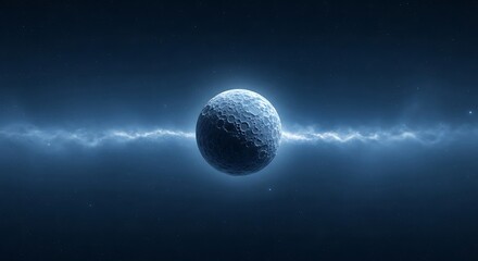 a detailed moon glows in a starfilled dark blue sky with a luminous cloudy band