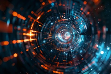Wall Mural - exploring the futuristic cybernetic digital technology tunnel with abstract vortex, neon glow, and h