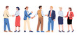 © VECTOR ZONE - Business People Meeting – Flat Vector Illustration of Diverse Professionals in Business Attire Shaking Hands, Representing Teamwork, Partnership, and Multinational Cooperation on White Background