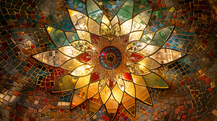 Wall Mural - A colorful stained glass window with a rainbow pattern