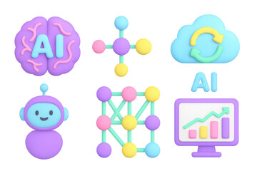 Wall Mural - colorful ai technology icons in 3d style for innovation and automation concepts