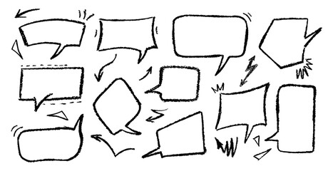 Wall Mural - cartoon black speech bubbles with rough crayon texture and graffiti style. abstract charcoal panel s