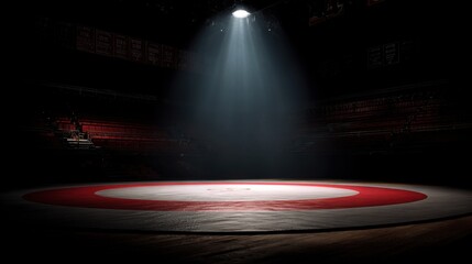 Wall Mural - stunning photo of spotlit wrestling mat in an empty arena.