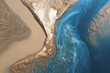 © subur - Aerial view of a river delta meeting a body of water