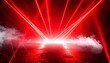 © Innovative - Red laser beams piercing foggy night sky with trees below