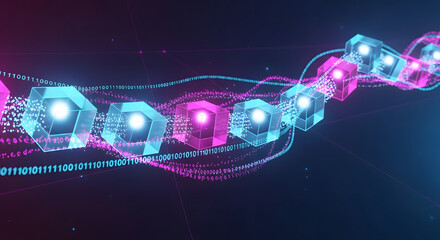 Blockchain Technology: A visual representation of interconnected blocks forming a secure, digital chain, symbolizing the core concept of data integrity and decentralized networks. 