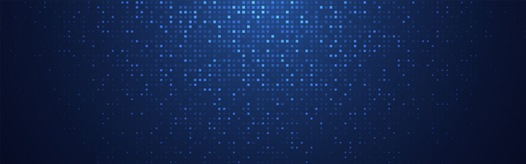 Wall Mural - digital pixels. blue technology background with glowing squares on dark space. abstract tech concept