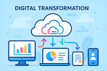 Wall Mural - digital transformation visualization: a dynamic illustration visualizing digital transformation, fea