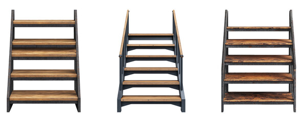 Modern wooden stairs isolated on a transparent background for design use