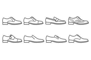 Wall Mural - footwear, shoes outline icon set. collection of sneakers, boots, sandals, formal outlines