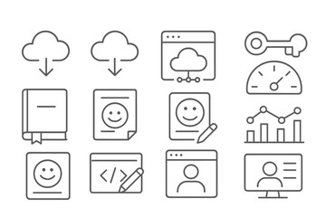 Cloud services line icon set. technology, business, data storage, network symbols