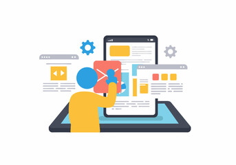 Developer creating mobile application interface design and user experience on screen