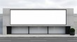 © PANGERAN - Blank horizontal billboard on a modern concrete building facade. Outdoor advertising display mockup on a city street front view.