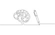 © simplex_line - One continuous line of brain drawing pen. Creating new idea and mindset improvement, Brain drawing pen line art in Editable stroke. Doodle Vector illustration