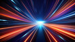 © malinad - Abstract space tunnel with bright glowing light streaks in blue, red, and orange tones. Dynamic motion perspective giving a sense of speed, travel, and futuristic movement through space.