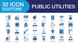 © Sahrul - public utilities set of web icons in duo tone style. Containing electric power, power plant, electric meter, power outage, water supply, water tank, water treatment, and more. High Quality