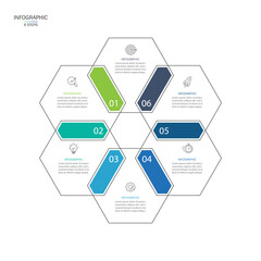 Wall Mural - Business visualization infographic design template with 6 options, steps or processes. Business presentation.