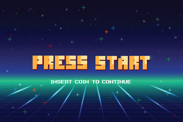 Wall Mural - press start. pixel art. 8 bit game. retro game. for game assets .retro futurism sci-fi background. g