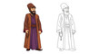 © Irfan - The Dervish Character Coloring Page Featuring Vibrant Colored and Simple Outline Figures