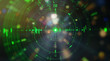 © Adam - Abstract digital artwork depicting a glowing green circular radar or targeting system with concentric rings, data points, and a central bright spot against a dark background featuring bokeh effects