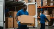 © rdkcho - Three Diverse Warehouse Workers Loading Cardboard Boxes into a Delivery Van, Teamwork, Logistics, Distribution Center
